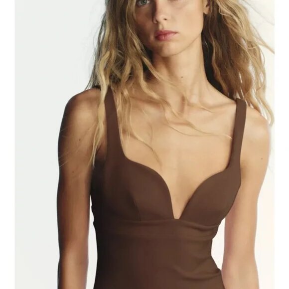 NWT Zara Dark Brown Bow Dress, XS - Picture 3 of 9